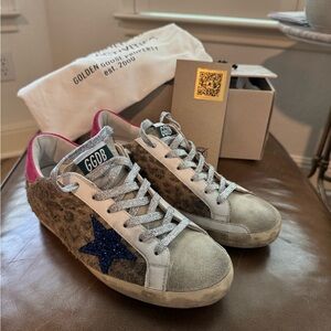 Golden Goose Super-Star Leopard Suede with Glitter Star